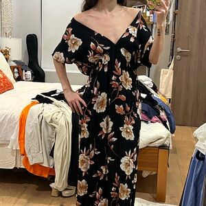 Floral Black Maxi Dress S